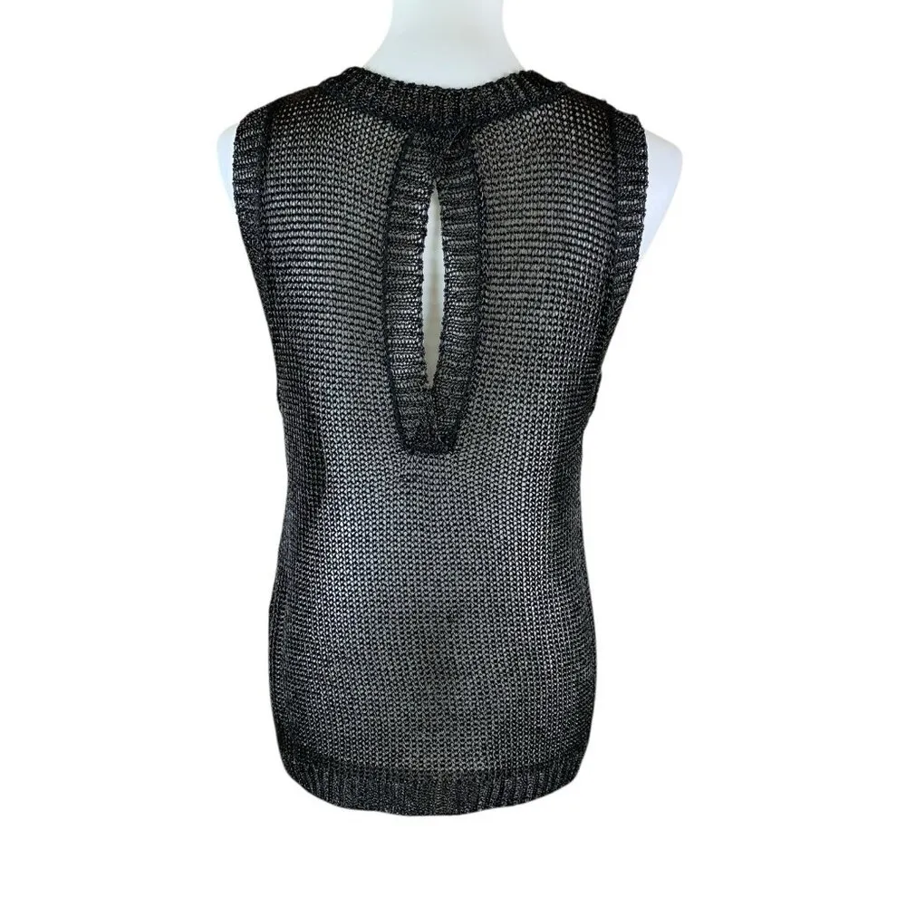 Endless Rose Sheer Mesh Knit Tunic Sleeveless Sweater Tank Black Medium - Image 2