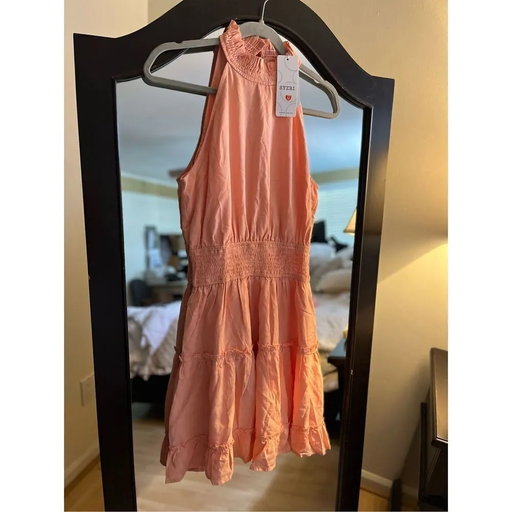 NEW Summer Coastal Mini Dress Ruffled A Line Swing Dress S 4/6 Orange - Image 5