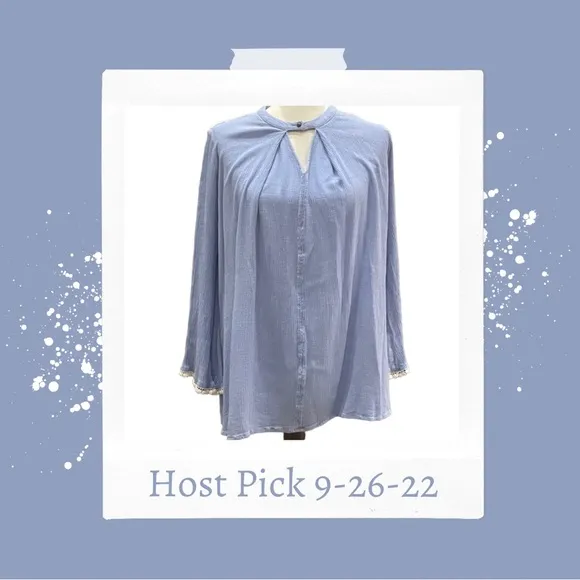 Hayden blue boho top with lace shoulder panel / S / Excellent condition - Image 2