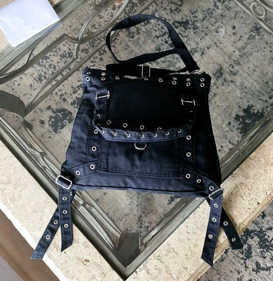 Tripp NYC Bag Goth Shoulder Handbag Vintage Y2K Grommet Leopard Twill Black GUC - Image 13