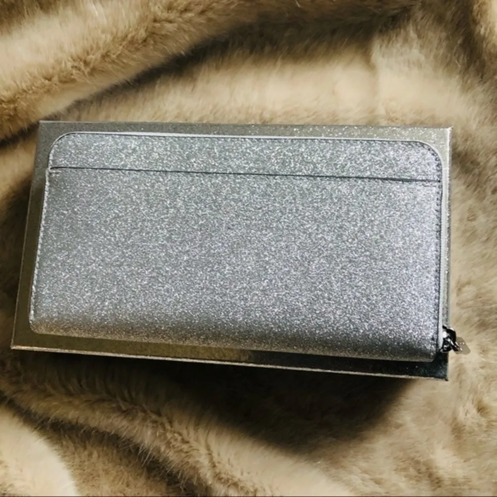 Kate Spade Silver Glitter Continental Zip Around Wallet Leather NWT Holiday - Image 4