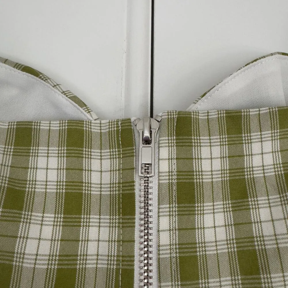 Princess Polly Tuscan Top Green plaid adjustable spaghetti strap sweetheart neck - Image 2