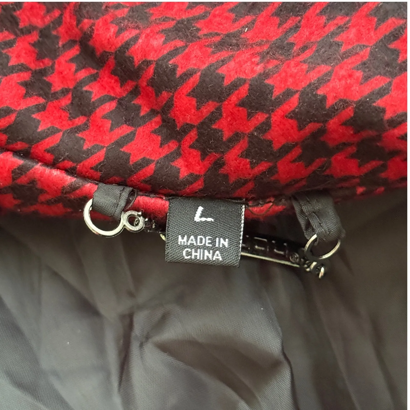 JouJou Red Black Houndstooth Double Breasted Coat Sz Lg Jacket Academia Career - Image 8