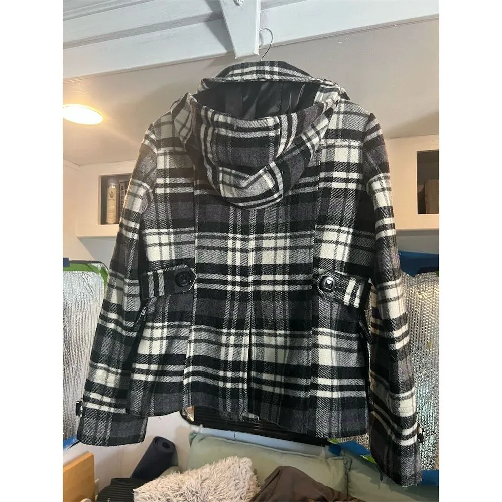 Hydraulic  Women's Plaid Hooded Jacket Black White Size L - Image 2