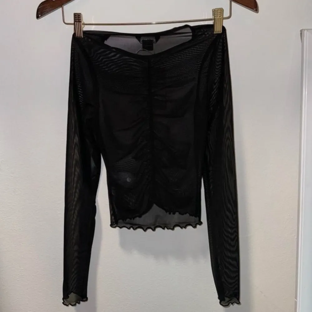 ASOS Monki long sleeve mesh top with gather front in black - Image 7