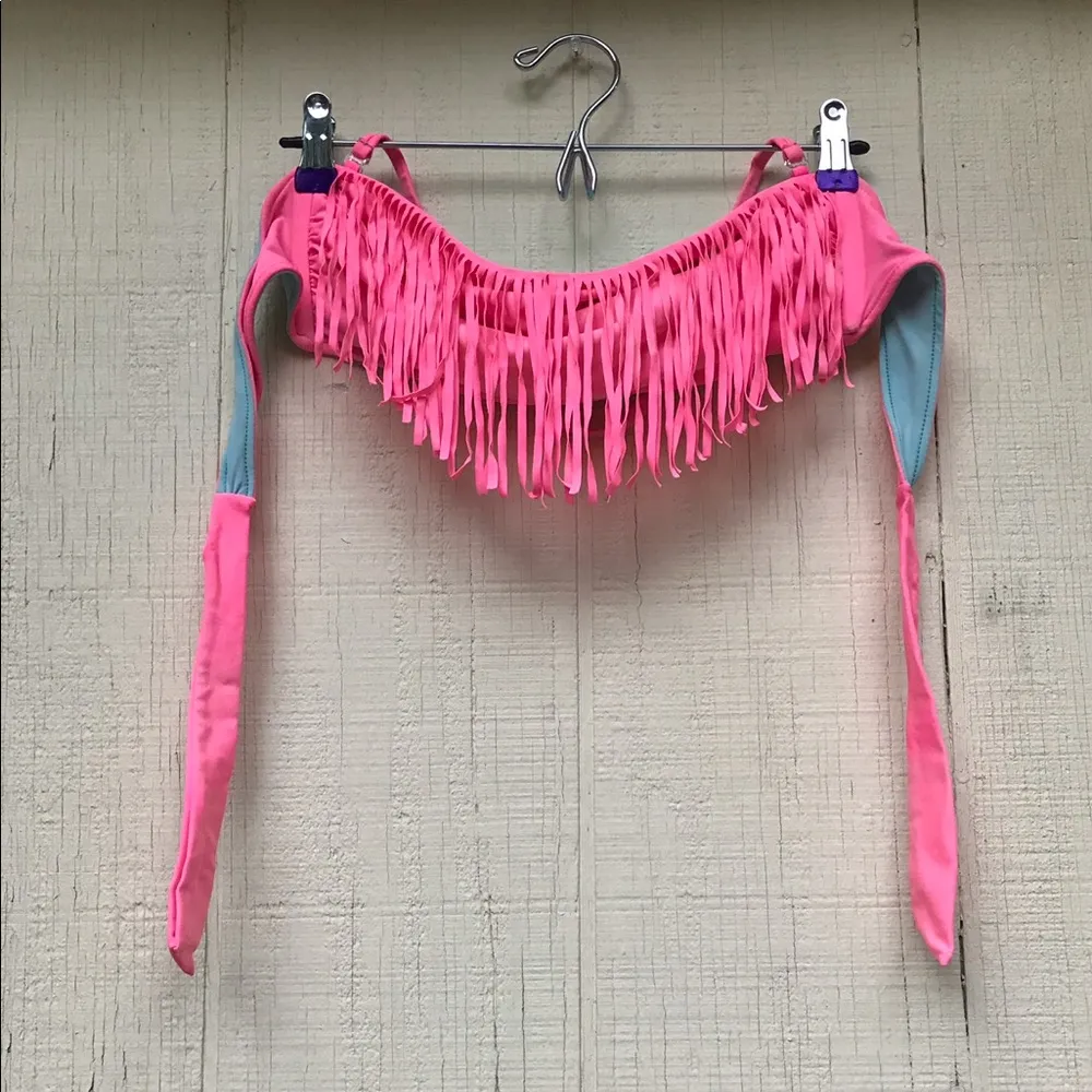 M/L Tassel Pink Fringe Swimsuit Bralette Top - Image 4