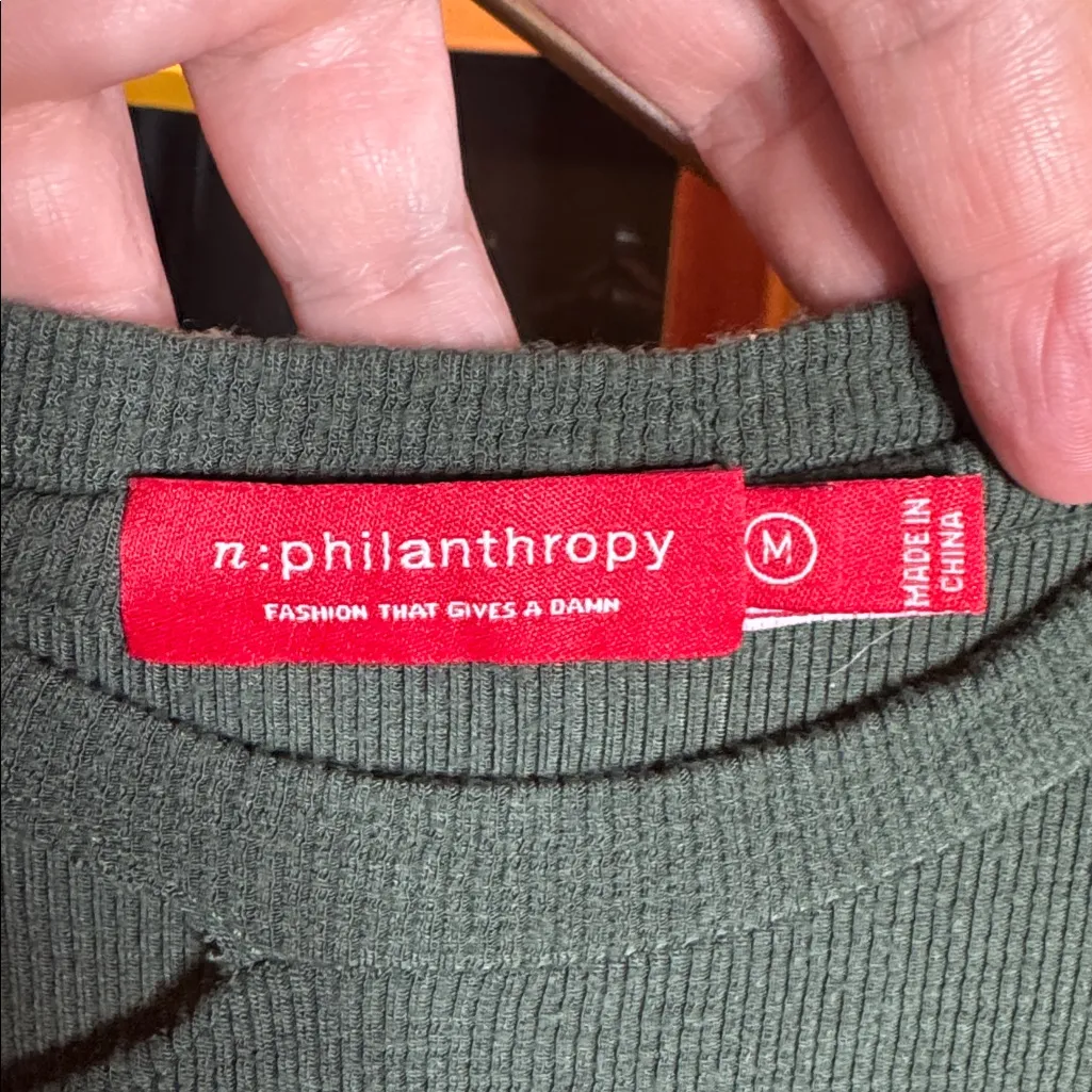 n:PHILANTHROPY Moss Green GAVIN LONG SLEEVE TEE Size Medium - Image 5