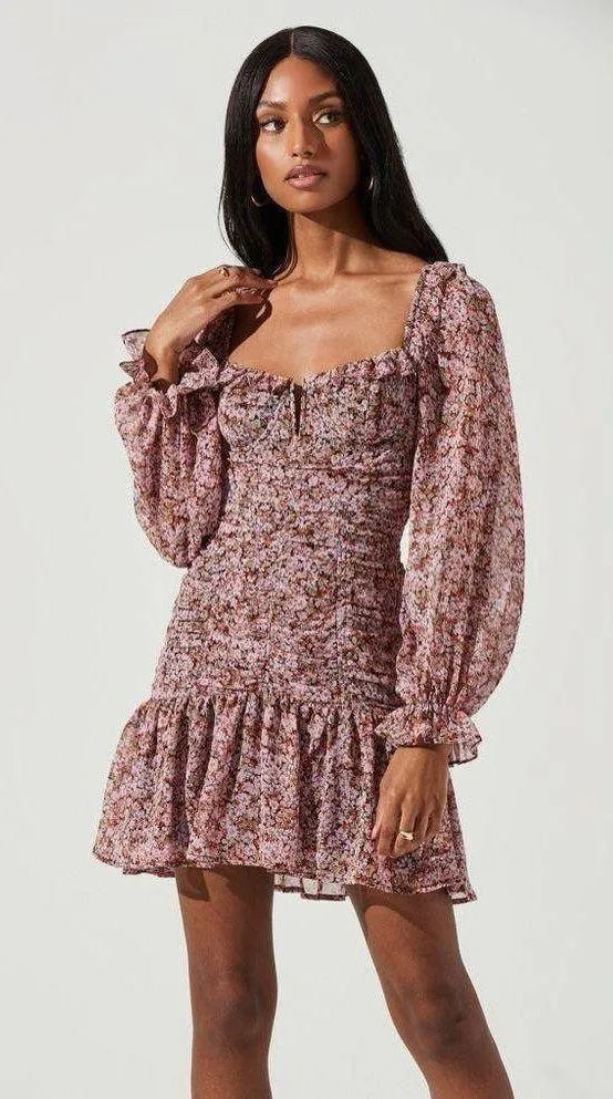 NWOT ASTR The Label Carmella Floral Ruched Mini Dress in Purple Multi Size L - Image 2