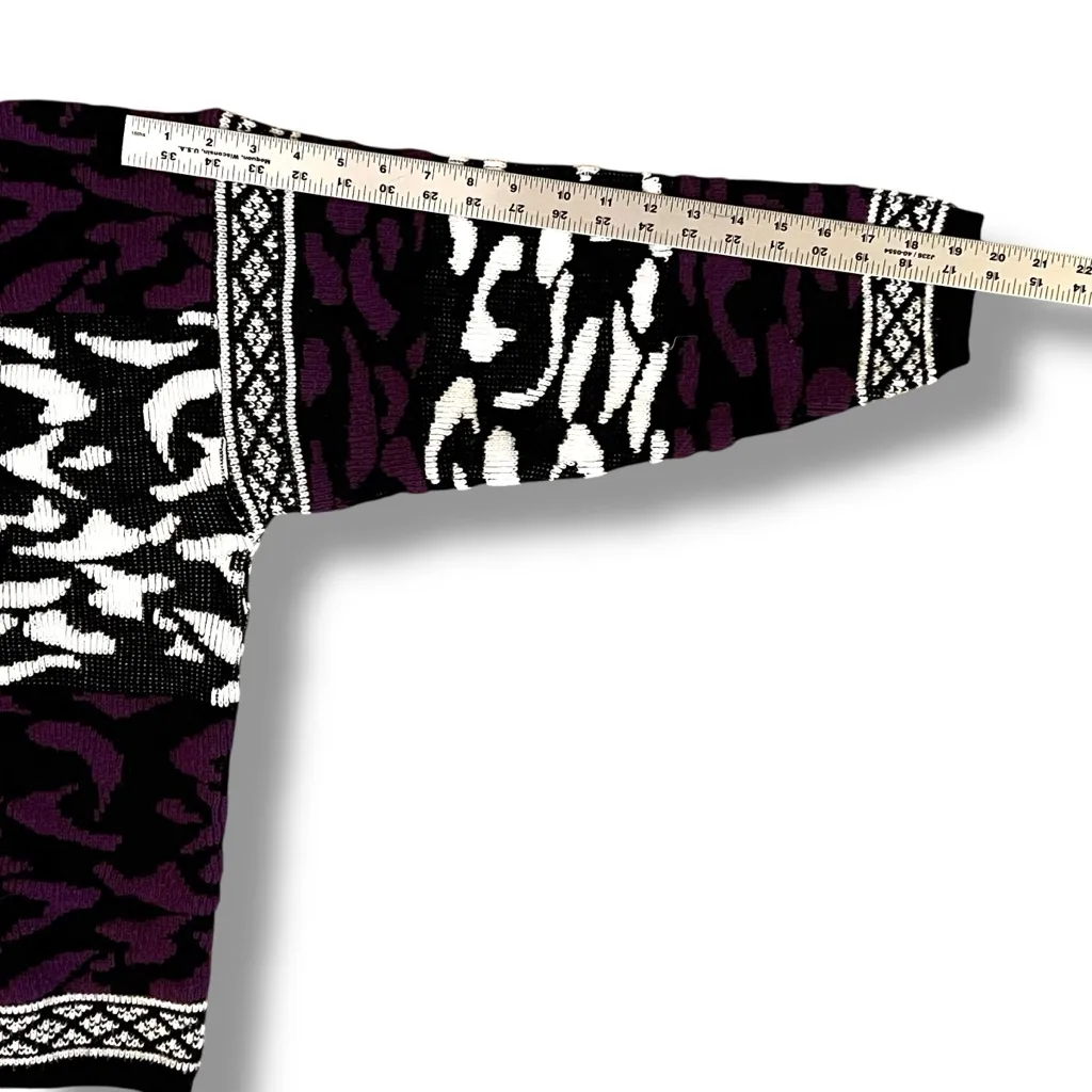 Vtg 80s Mock Turtle Neck Sweater Funky Cosby Style Grandpacore Retro Purple/Blk Purple Size M - Image 7