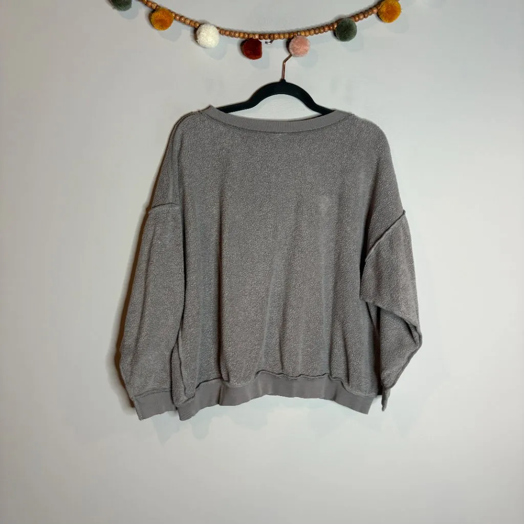 Free People Kelly Crewneck Teddy Sherpa Grey sweatshirt - Image 6