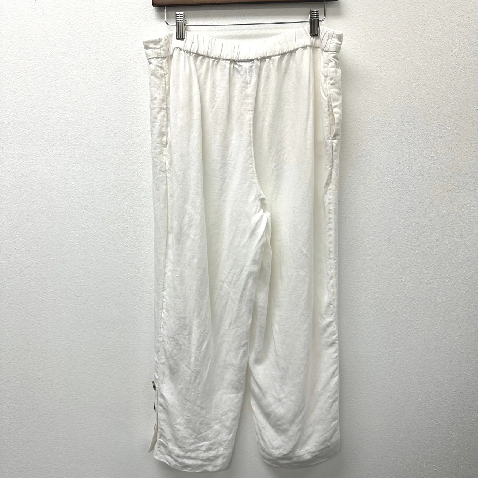 Chico's Pull On Linen Wide Leg Ankle Pants‎ White Size 1.5 - Image 4