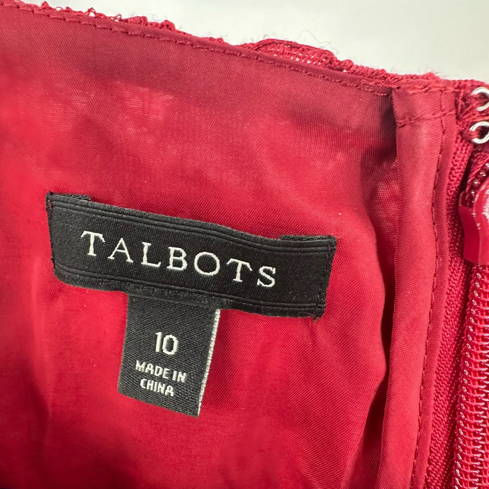 Talbots Size 10 Dress Red Floral Lace Overlay Sheath Short Sleeve Midi Formal‎ - Image 5