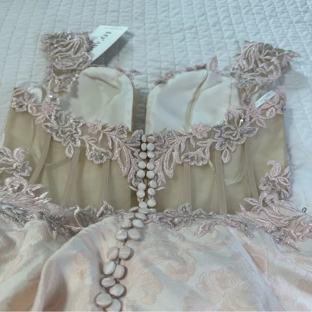 LO’ ADORO Nude Blush Corset Bodice Brocade Elegant Lace Wedding Dress Size 12 - Image 8