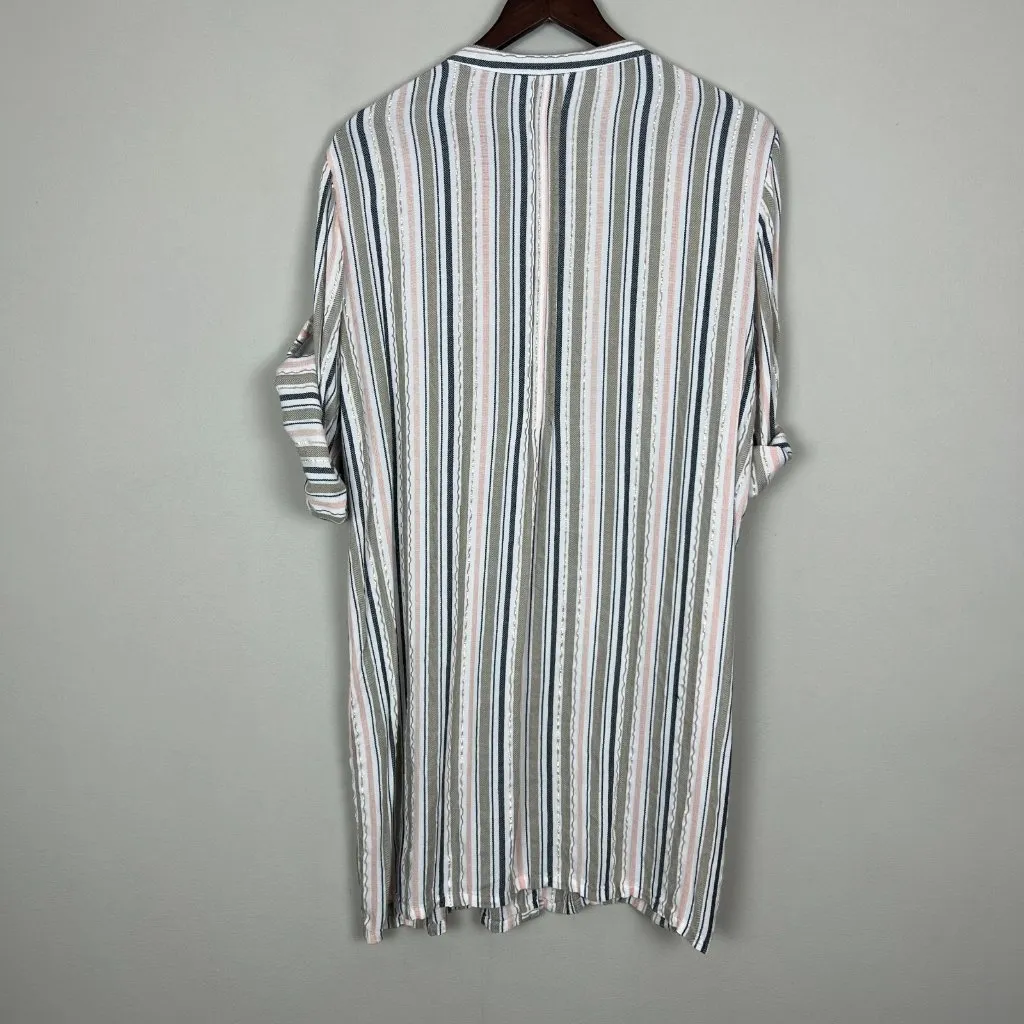 Club Z Collection Shirt‎ Dress Cover Up Womens XL Metallic Stripes Beach Travel White - Image 9