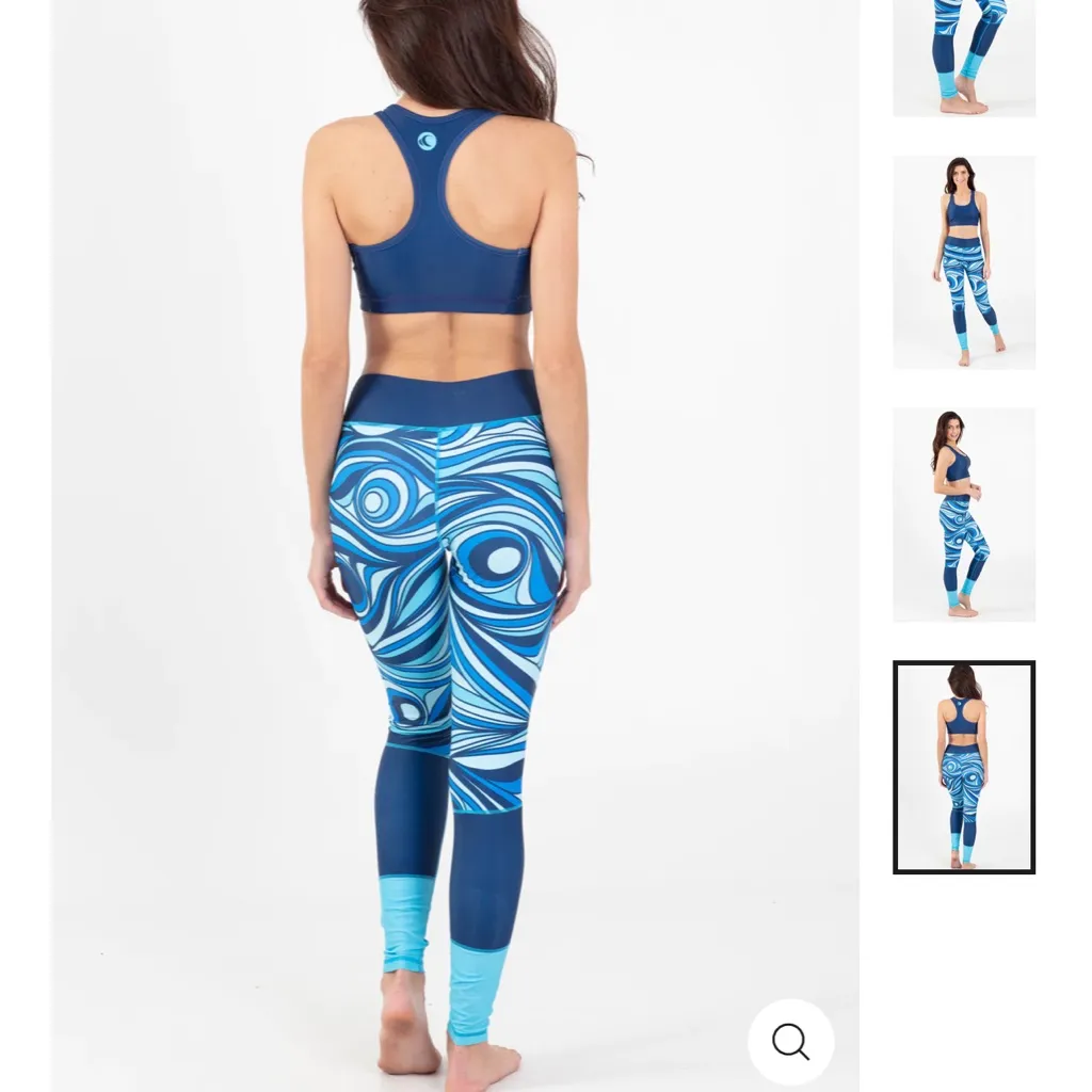 Wave life women XS UV50+ LEGGING & Reversible SPORT BRA bundle Aqua waves print Blue - Image 5
