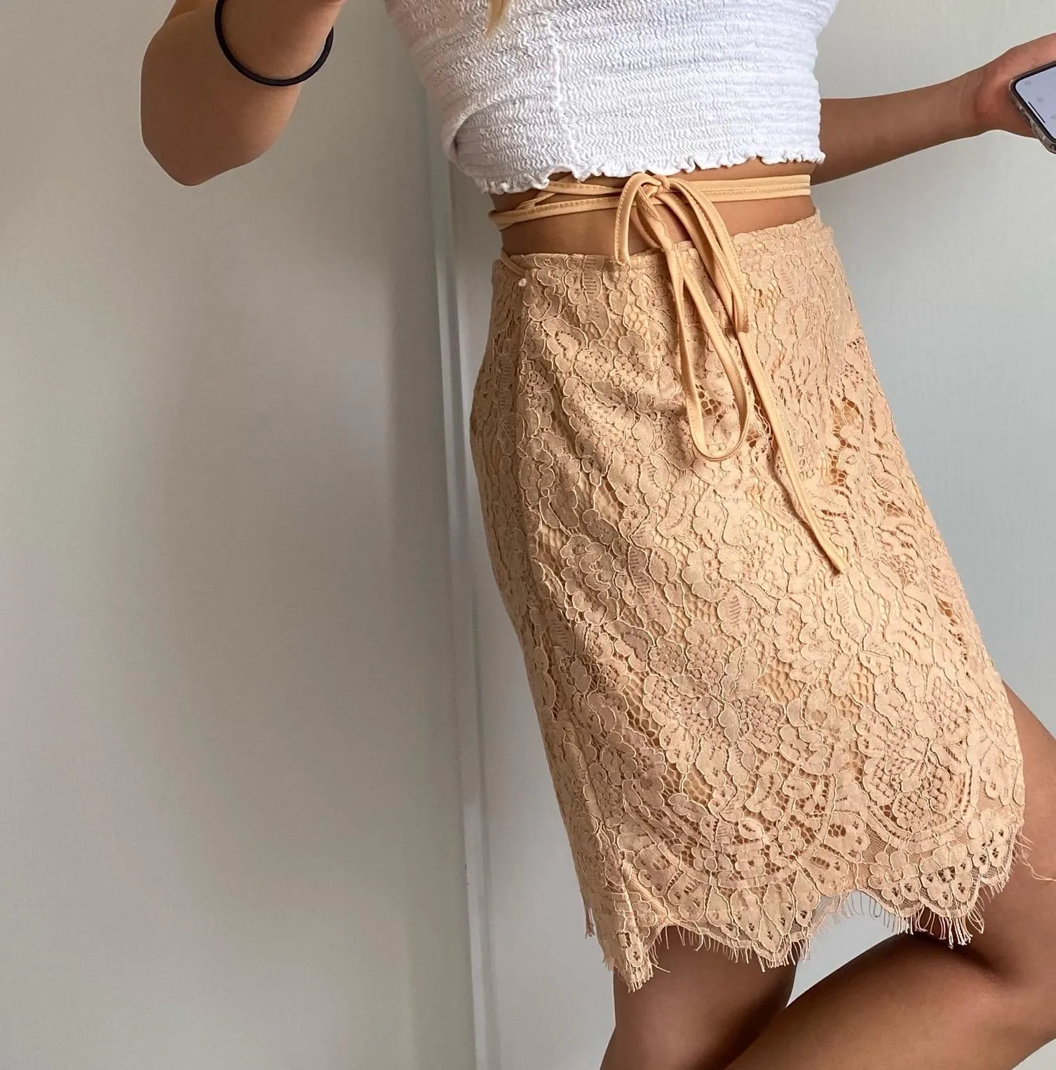 Brown Lace Wrap Tie Mini Skirt - Image 9