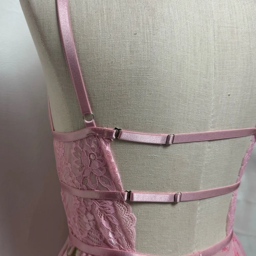 Pink Floral Lace Babydoll Lingerie intimates NWOT Medium - Image 4