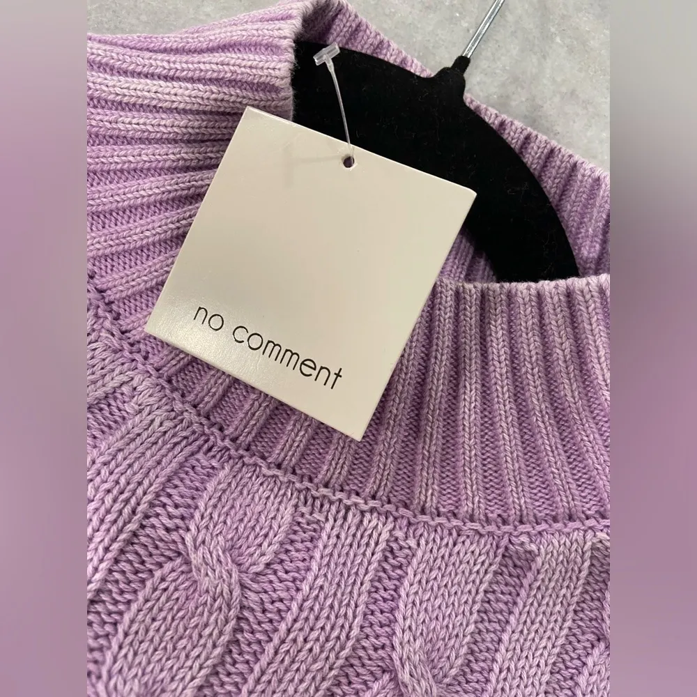 NWT No Comment Size L Purple Lilac Cotton Cable Knit Mock Neck Cropped Sweater - Image 8