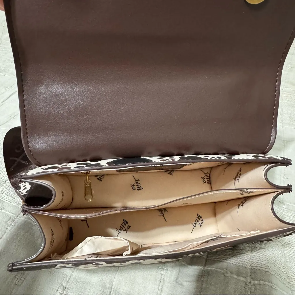 Betsey Johnson Western Brown & Black Cow Crossbody Bag with Heart Accents Charms - Image 9