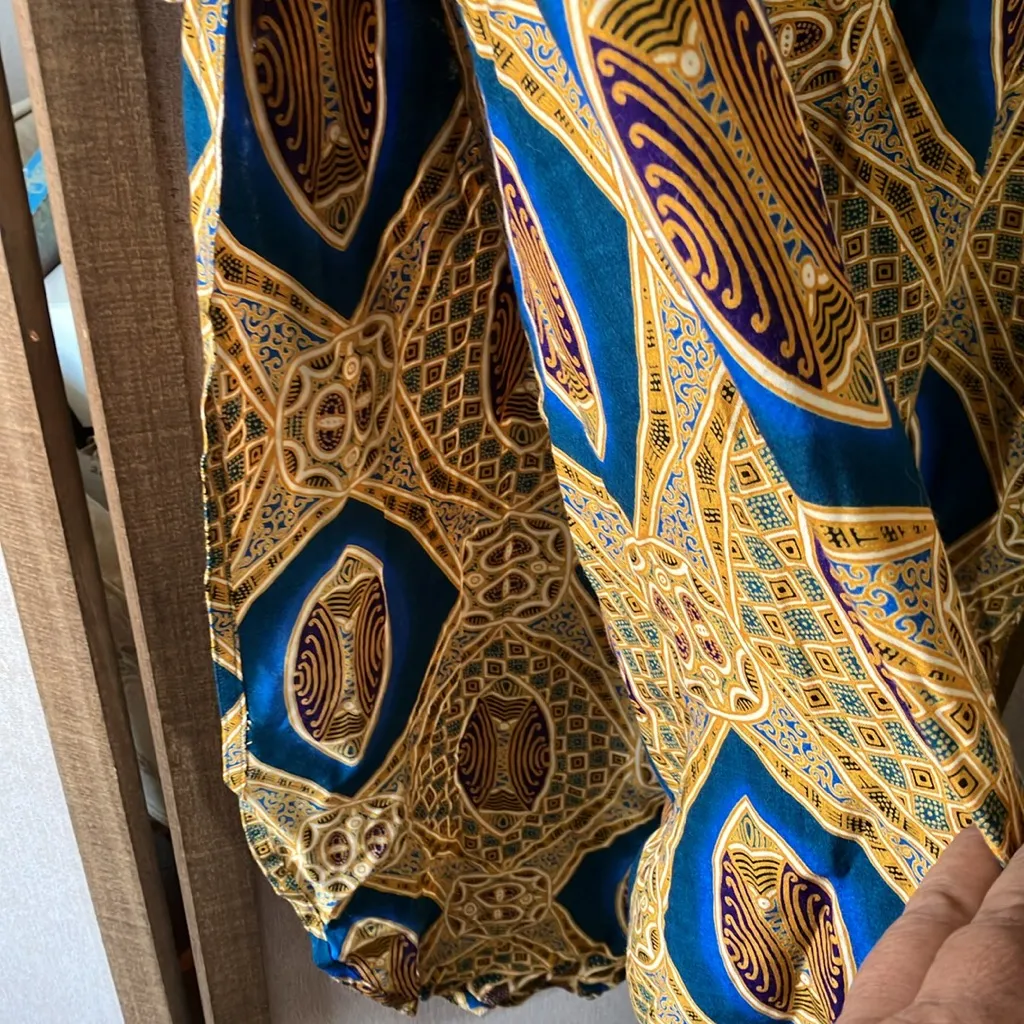 FINAL MARKDOWN Fire Studio Blue and Gold Patterned boho look wrap style skirt 1X - Image 11