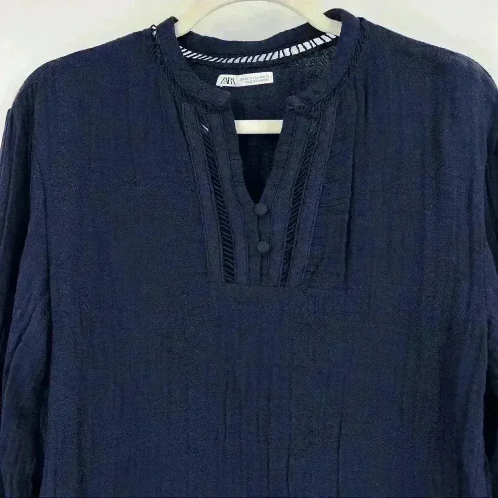 ZARA‎ Navy Lace Insert V-Neck Tunic Top Size XS - Image 7