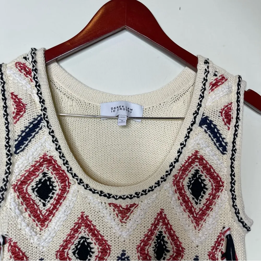 DEREK LAM 10 CROSBY IVORY SLEEVELESS EMBROIDERED SWEATER Vest W/TASSELS M $395 Red Size M - Image 4
