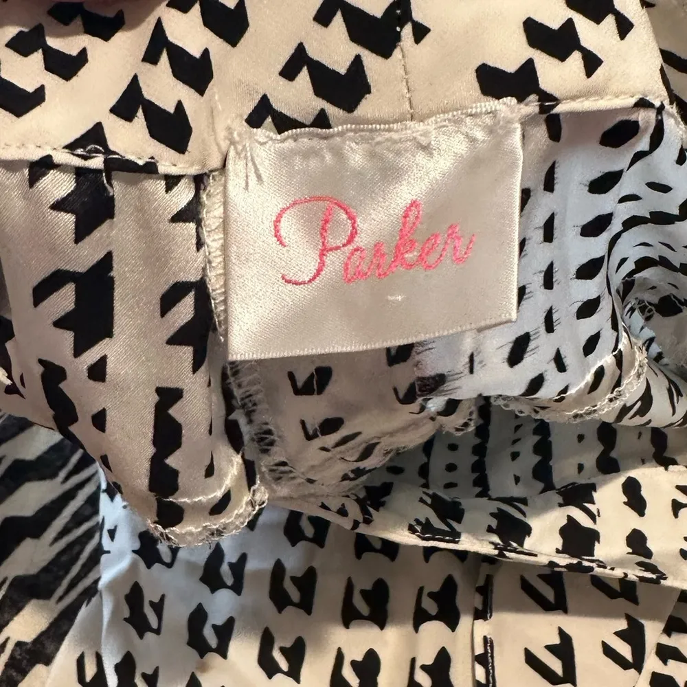 PARKER HIGH RISE BLACK WHITE HOUNDSTOOTH SILK PANTS - Image 7