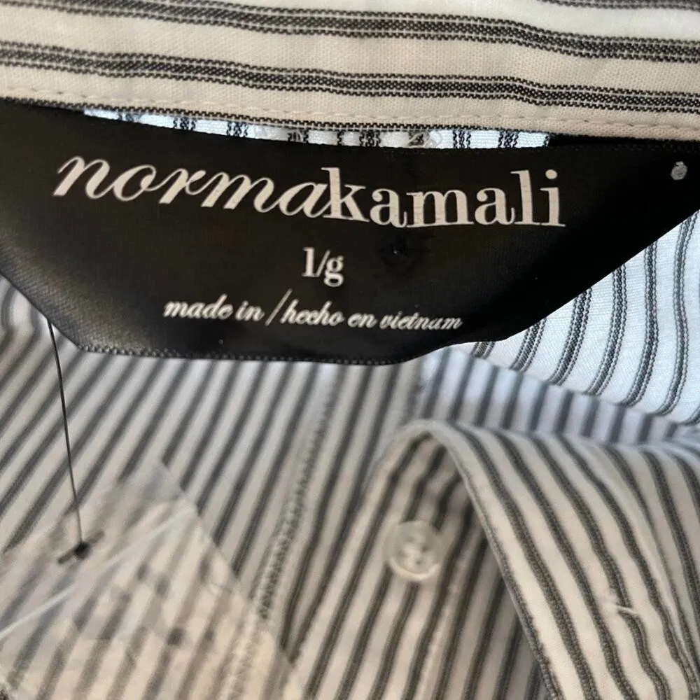 Norma Kamali Cotton Striped Shirt Dress Pleated Skirt - Image 9