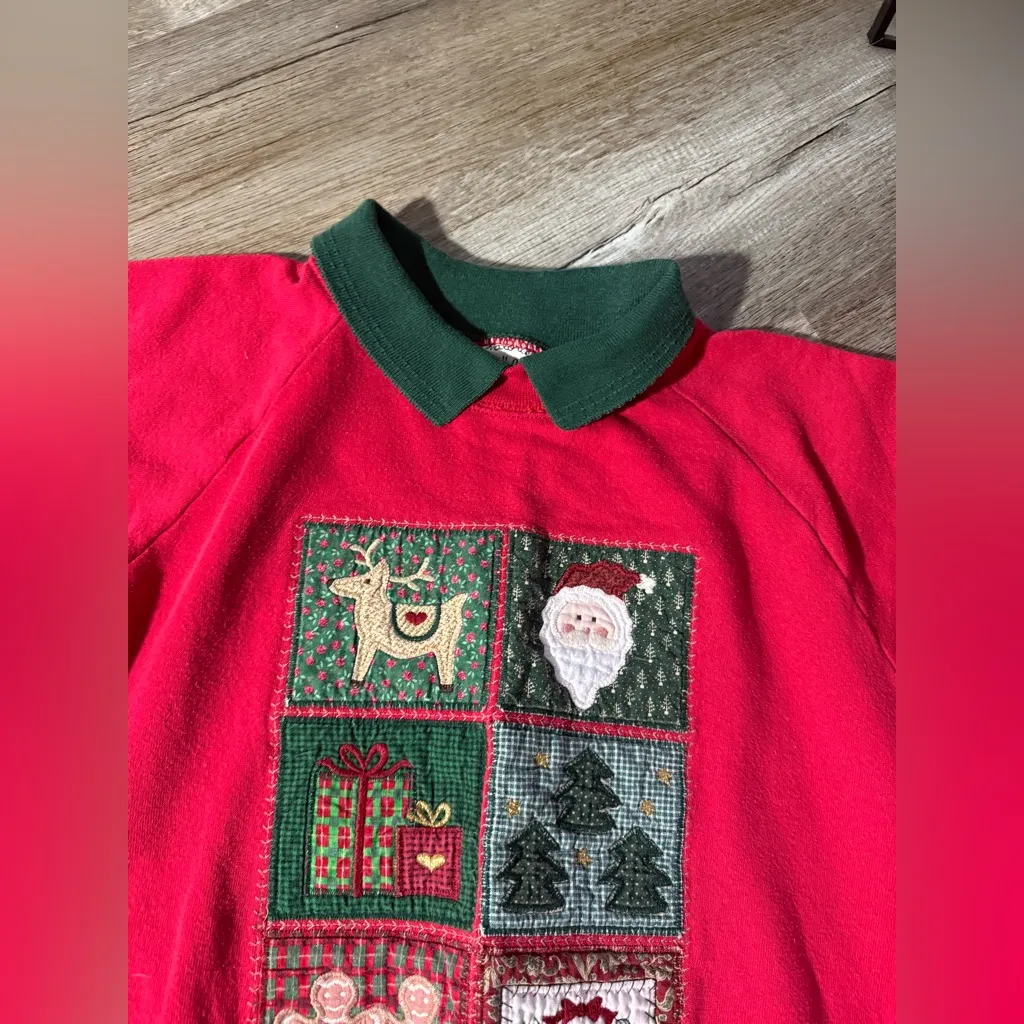 VTG Valorie Folk Art Christmas Sweatshirt Embroidered Gingerbread Red Green S M Size M - Image 7