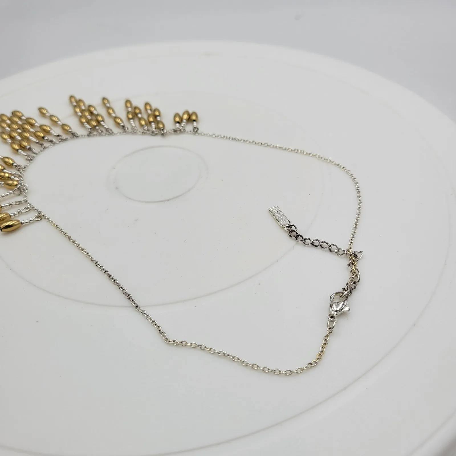 Vintage Napier‎ Metal Barrel Beads Bib Neckleace 19" Gold Silver Tone Dangling - Image 9