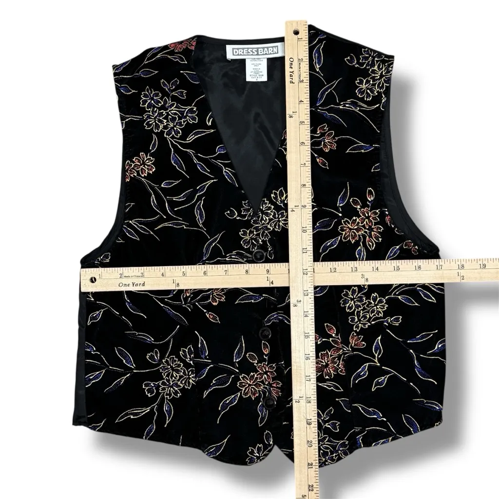 Vintage DressBarn Metallic Floral Velvet Vest Waistcoat Black Small - Image 12