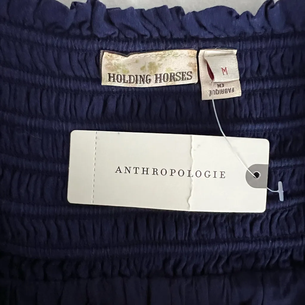 Anthropologie NWT Holding Horses Geometric Smocked Waist Mini Skirt Blue Size M - Image 2
