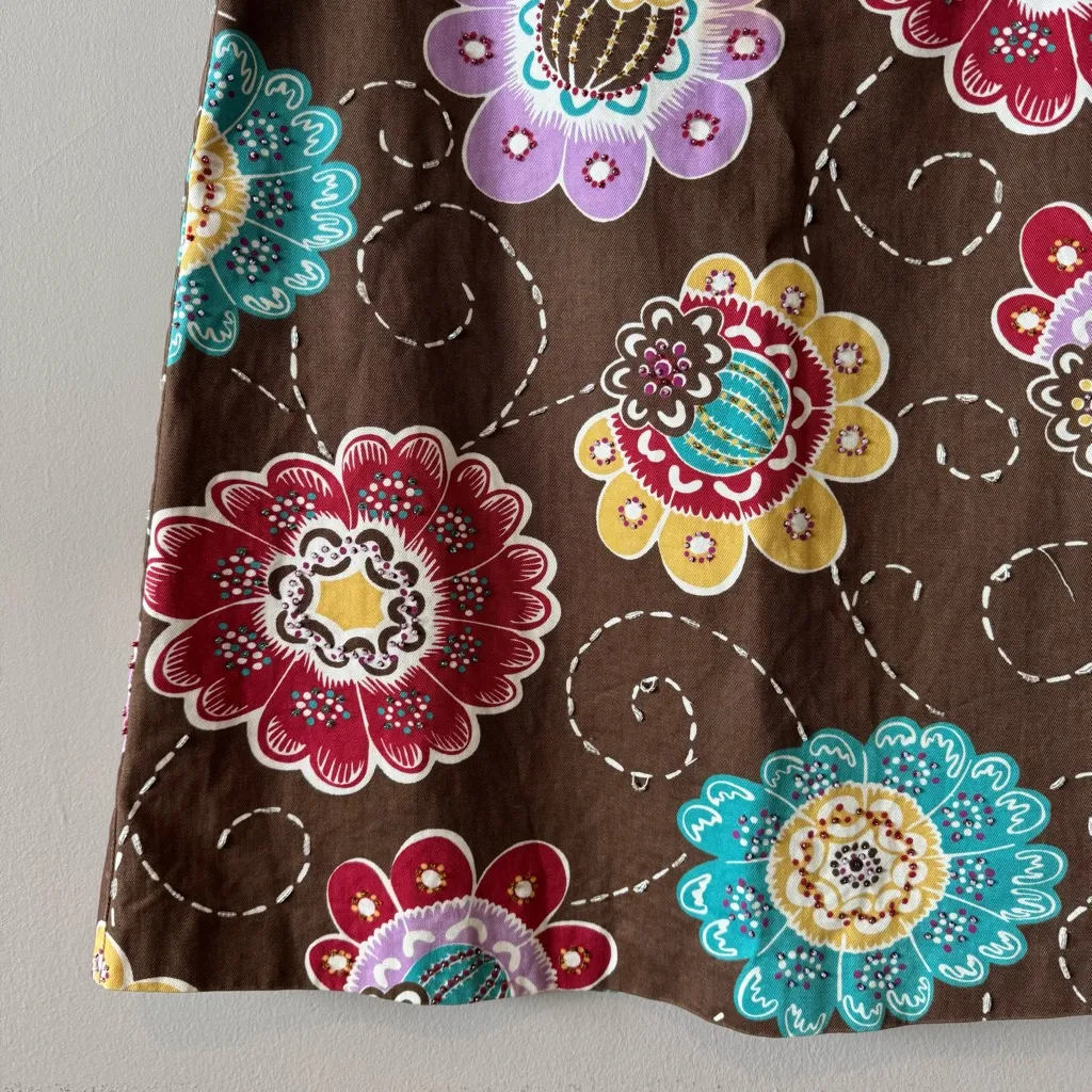Boden Women’s Beaded‎ Floral A Line Pencil Skirt Size 8R Brown - Image 4