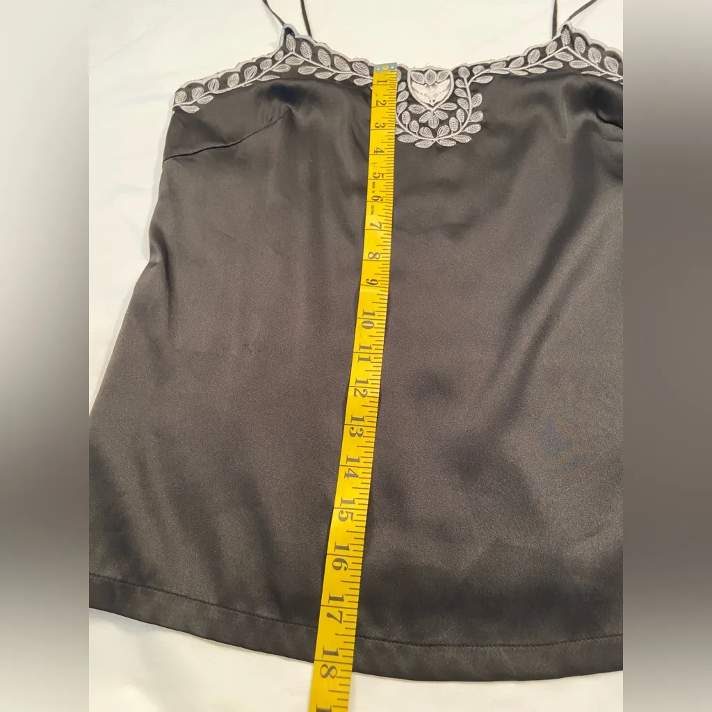 Aqua Camisole, black with white embroidery, spaghetti‎ straps, size M - Image 5