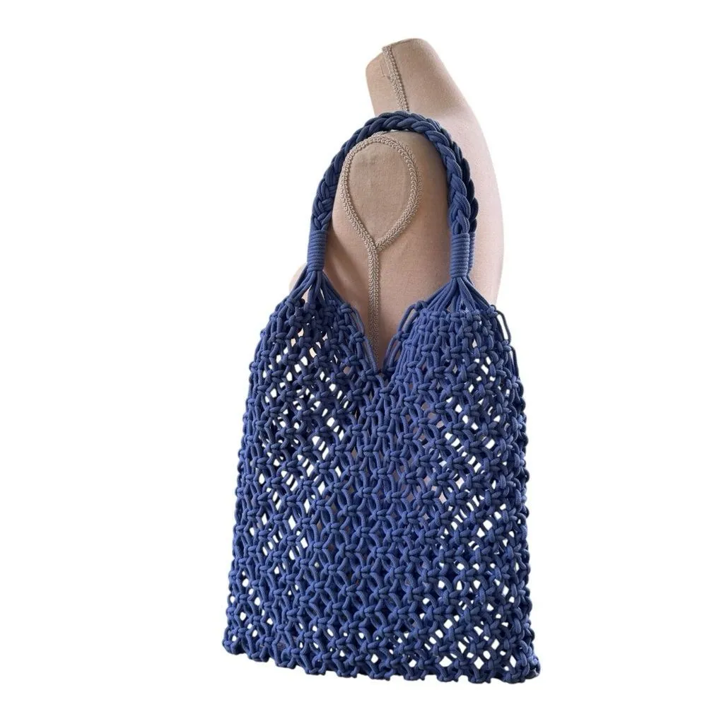 J.Crew Cadiz Hand-Knotted Rope Tote Bag NWT Brilliant Ocean Blue - Image 3