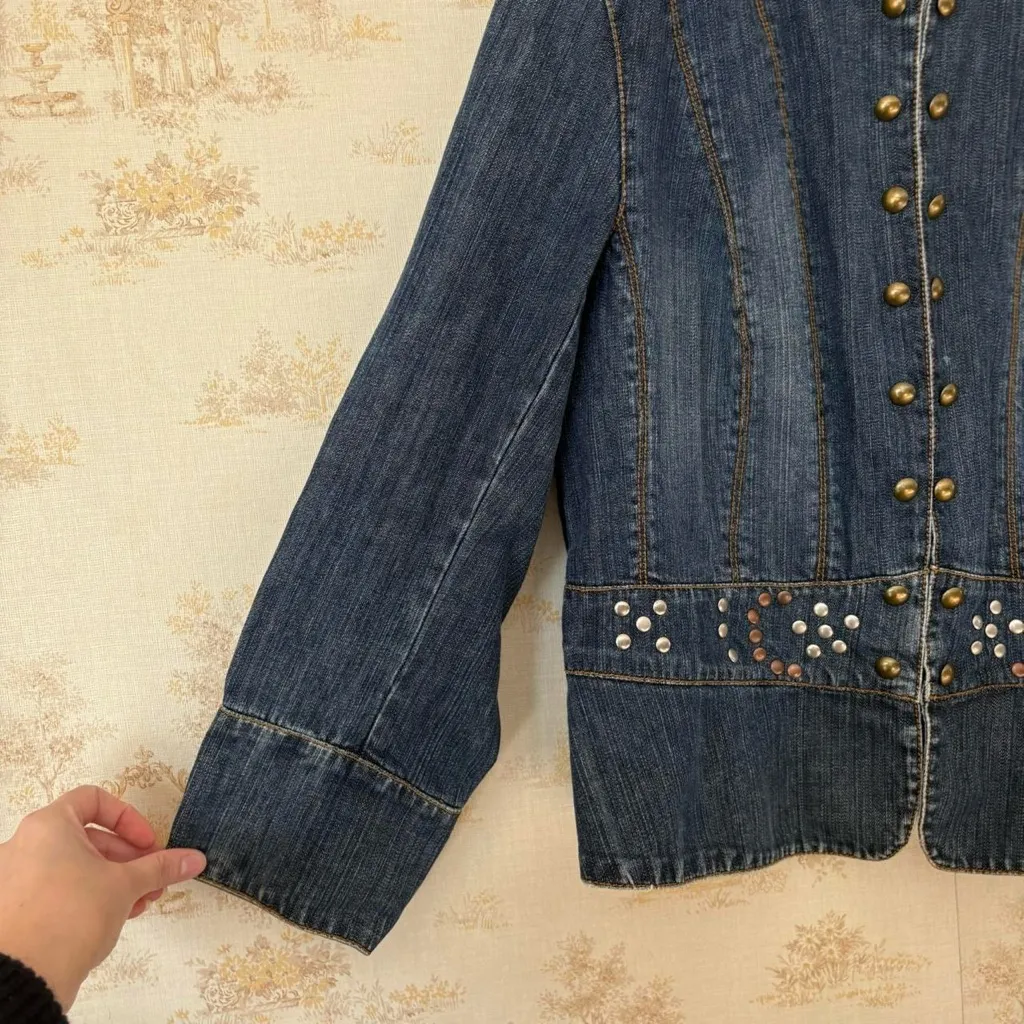 Vintage 90s y2k Faded Glory denim studded boho jean jacket 18W/20W Blue Size XL - Image 3