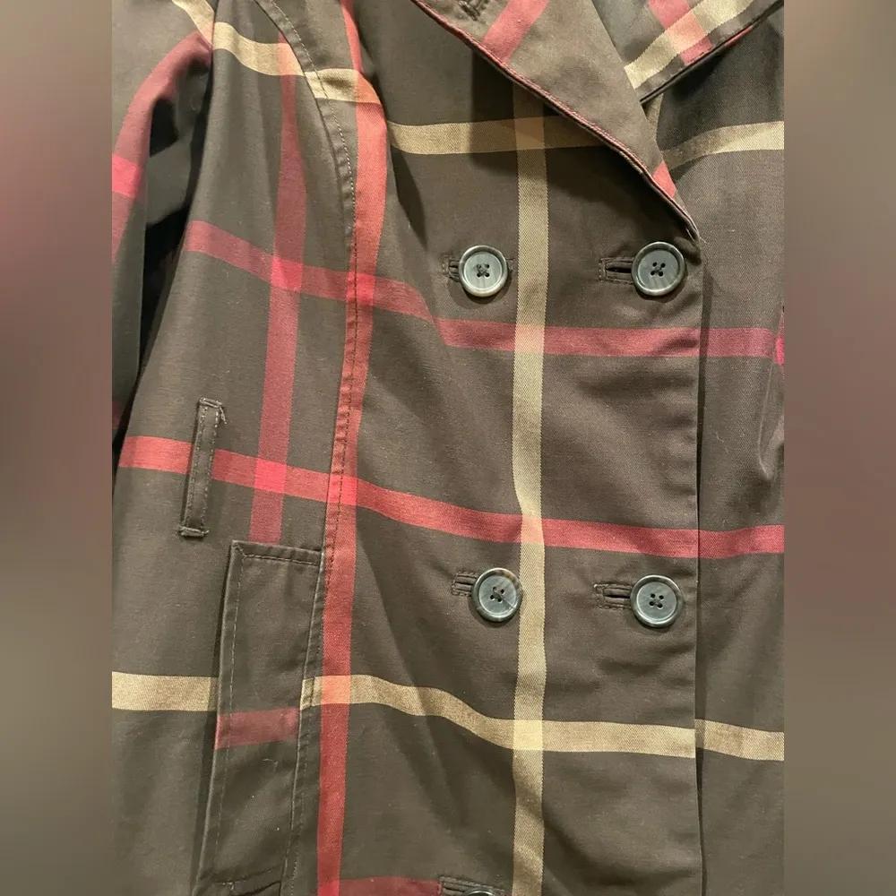 Brown/Maroon Plaid Trench Coat - Image 4