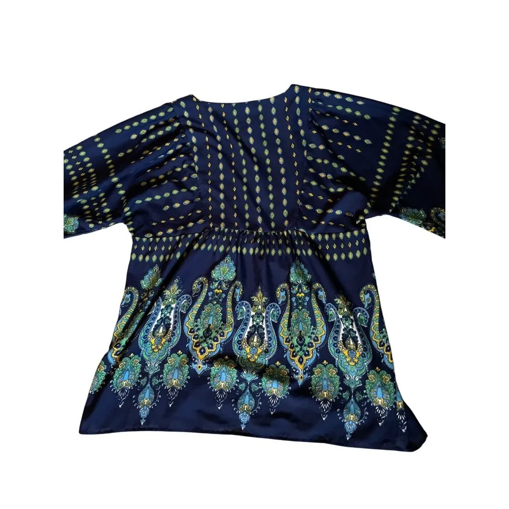 Westbound Womens XL Boho Embroidered V-Neck Pullover Blouse  Navy/Green Sequins - Image 12