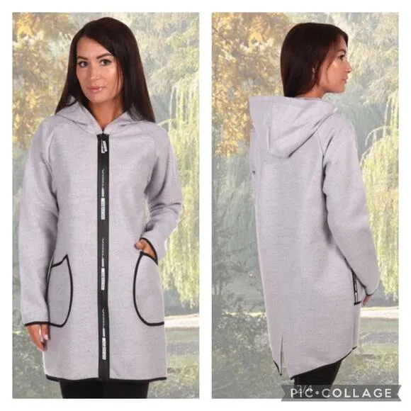 Millen charm Burgundy" free cut with a zipper with a hood gray size medium - Image 2