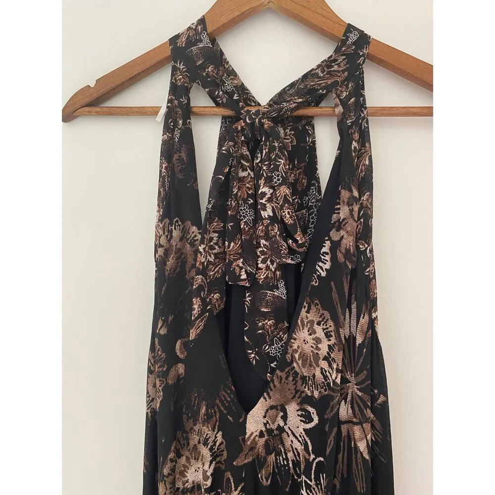 Free People Black Katerina Floral Halter Neck Mini Dress $128 EUC Revolve Large - Image 11