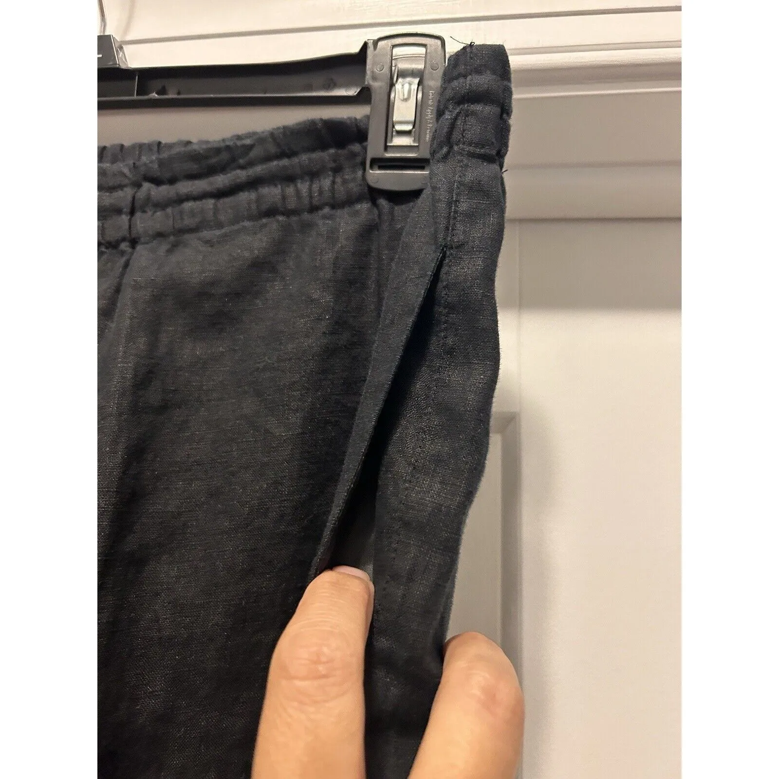 Jones New York Black 100% Linen Pants Size Medium Wide Leg Elastic Waist Pockets - Image 5