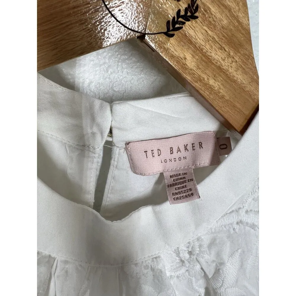 Ted Baker Lorene Embroidered Halter Dress White Floral Size 0 Bride Engagement - Image 2