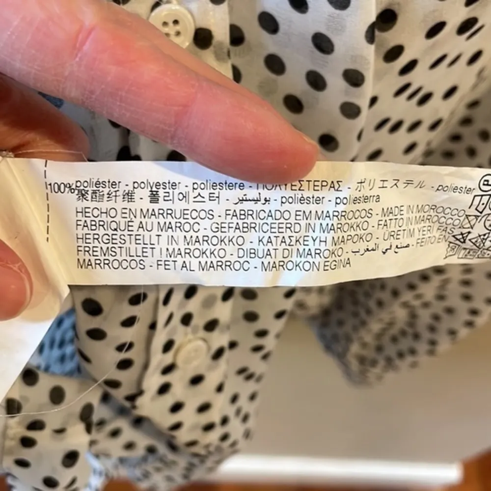 ZARA Women Large Sheer Blouse Ruffle Neck Bubble Sleeves, Black & White Poka Dot - Image 13