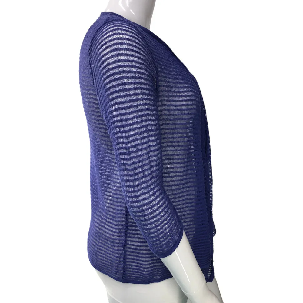 Chicos Womens Size 3 US 16 XL Open Front Sweater Purple Sheer Stripe High Low - Image 9