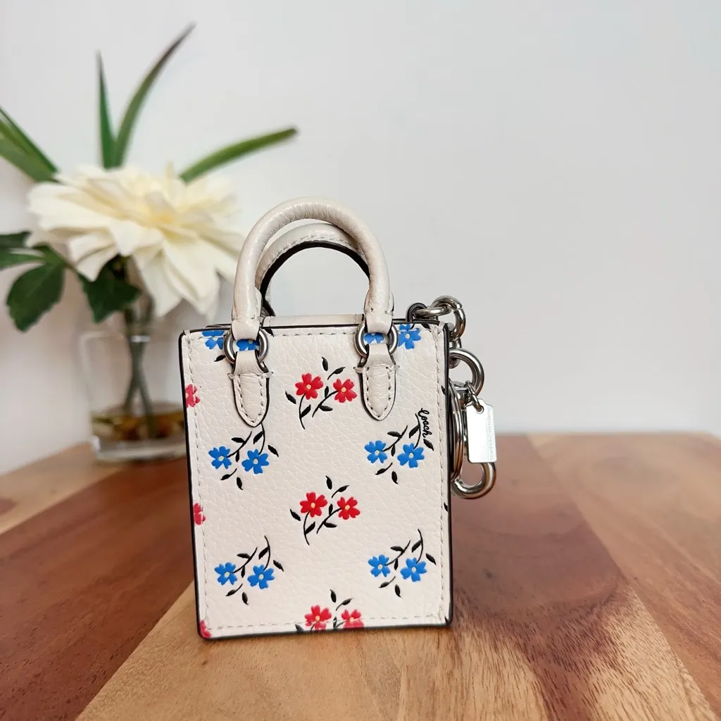 NWT Coach North/South Mini Tote Bag Charm With Floral Print‎ - Image 3