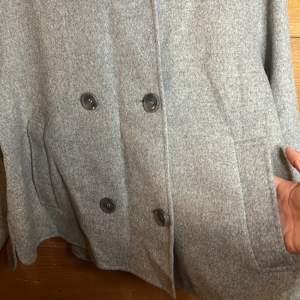 Lewit wool cashmere pea coat double button jacket boxy Medium Large Nordstrom Gray - Image 5