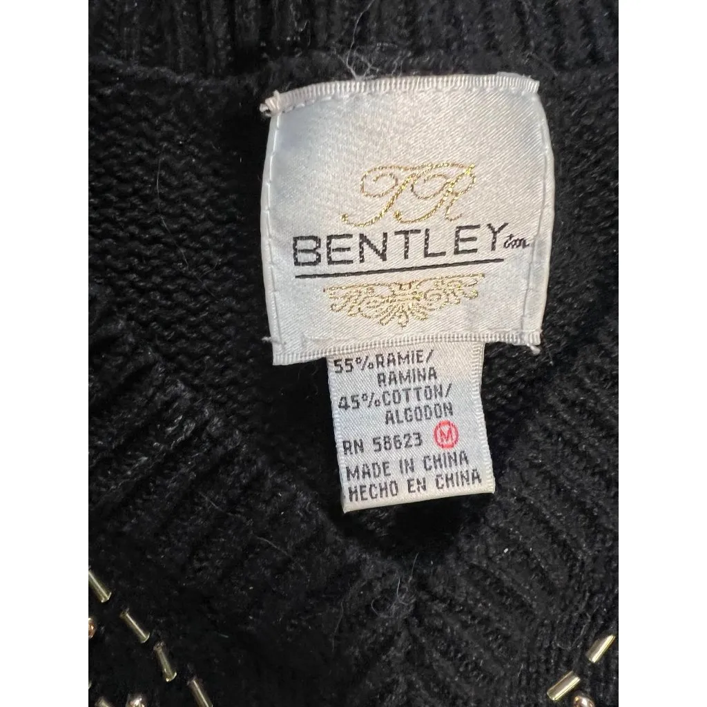 Vtg 80s Sweater Black Embellished Beaded Jewels Sequin Shoulder Pads M Size M - Image 3