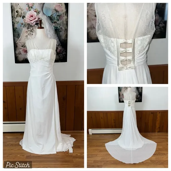 Beautiful Vintage Y2K Maggie Sottero Chiffon Wedding Gown! White Size 14 - Image 2
