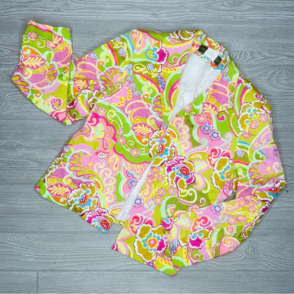 Harve Benard Womens Lined Blazer Multicolor Cotton Blend Jacket Sz 12 shirt top - Image 2