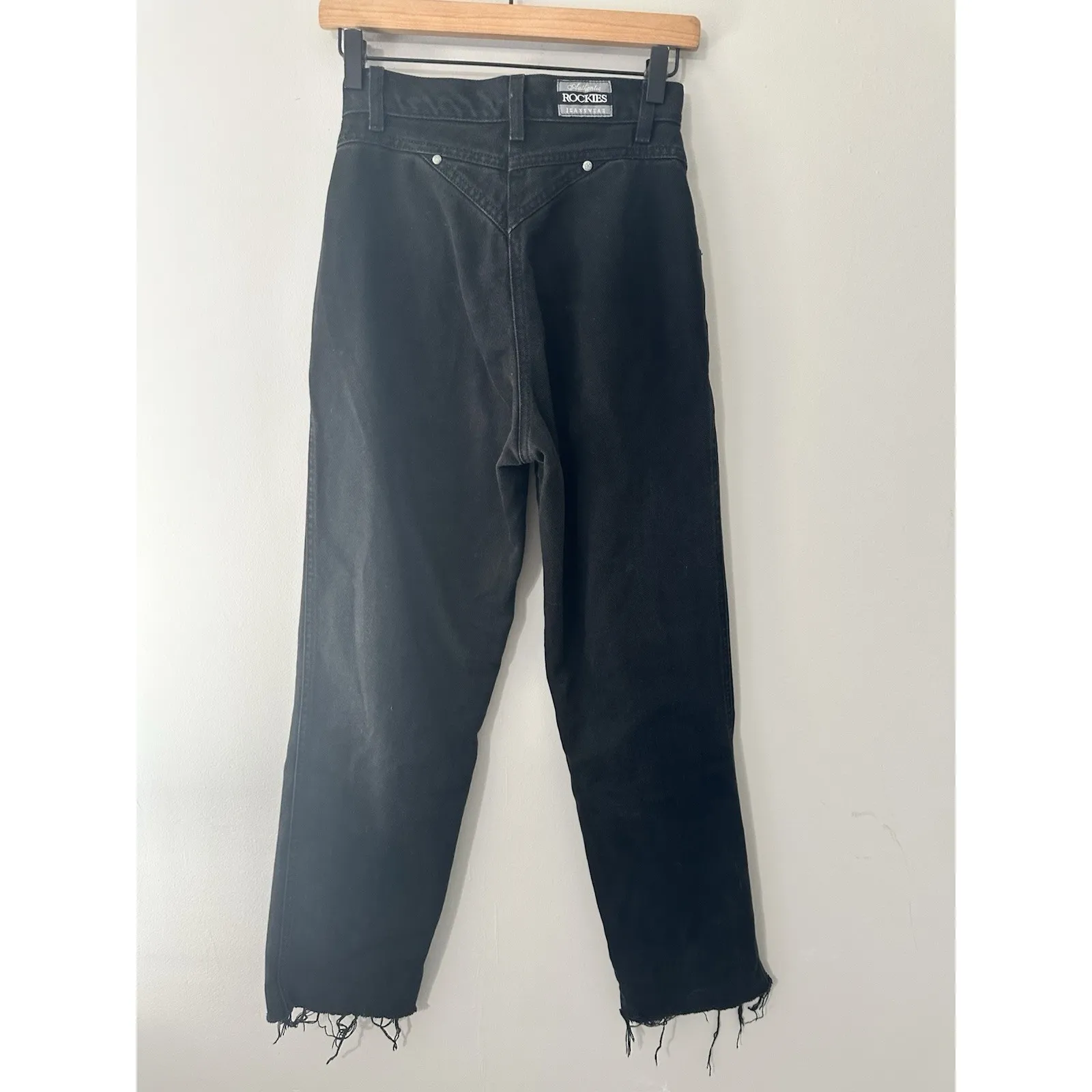 VTG 90s ROCKIES Jeans Bareback BLACK High Rise 100% Cotton Western Tapered Cut Size 27 - Image 6